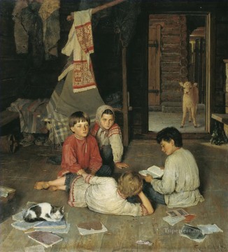 印象派 Painting - 新しいおとぎ話 ニコライ・ボグダノフ ベルスキー 子供 子供 印象派